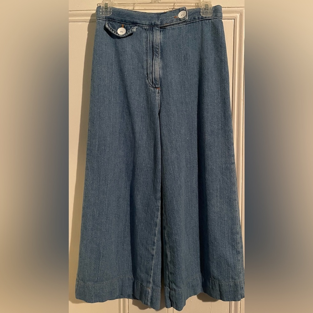 Zara Women Light Wash Flare Leg Crop Denim Jeans -2